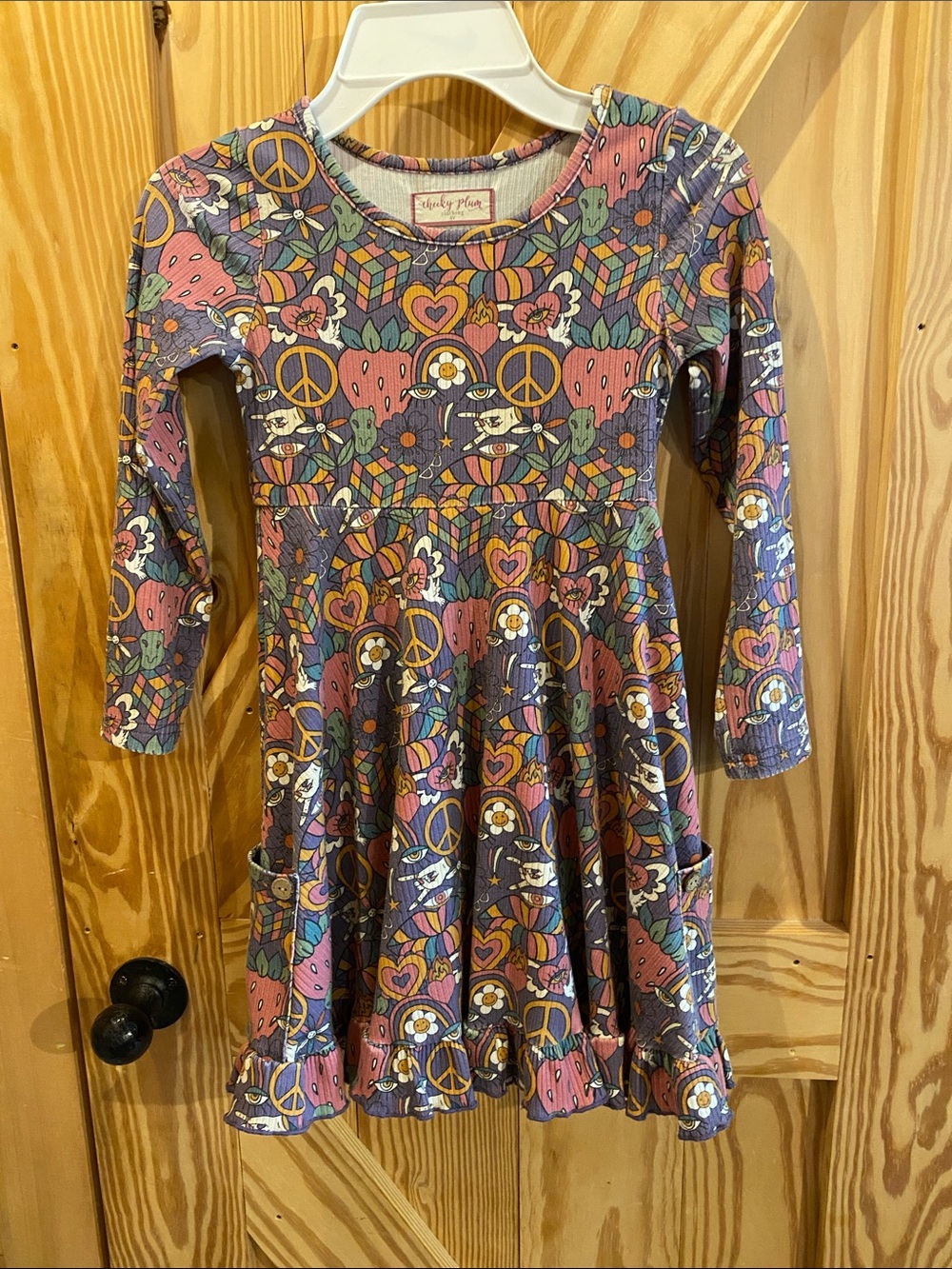 Cheeky Plum Pink & Purple Peace Sign Twirl Dress